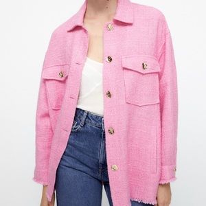 Zara Pink Textured Weave Overshirt